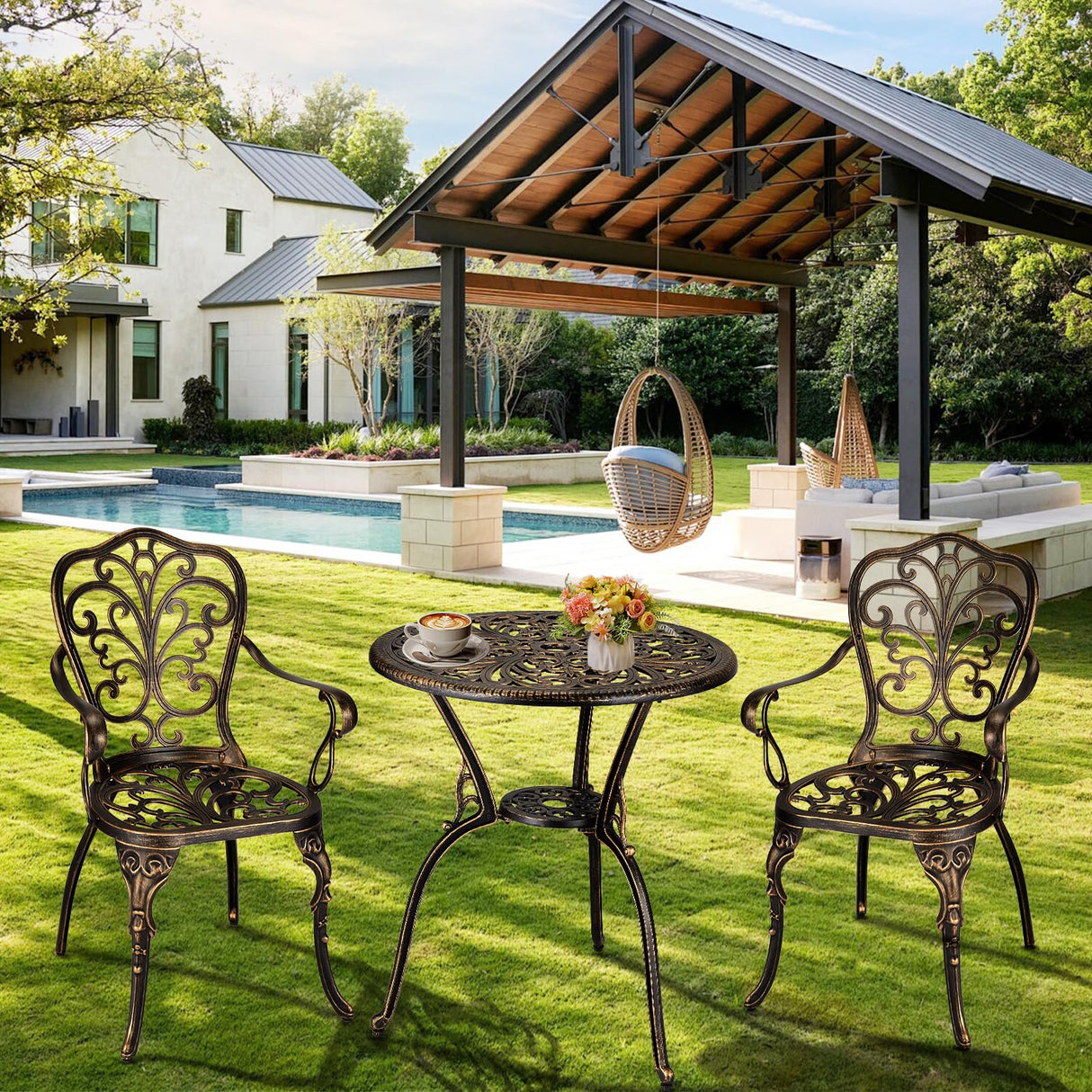 3 Piece Bistro Set, Outdoor Bistro Table and Chairs Set of 2