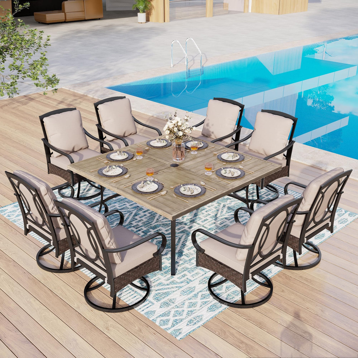 60" Square Metal Outdoor Dining Table, Large Patio Furniture 8 Person Table