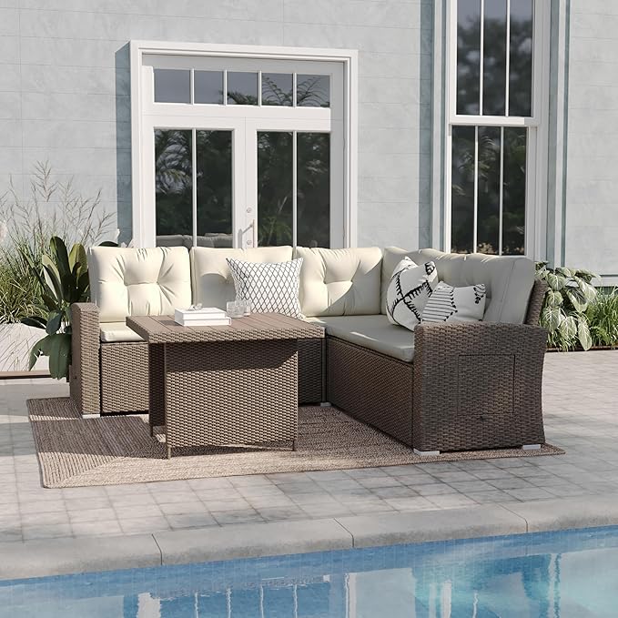 Pomfret Indoor/Outdoor Wicker Rattan Conversation Set, Dining Table