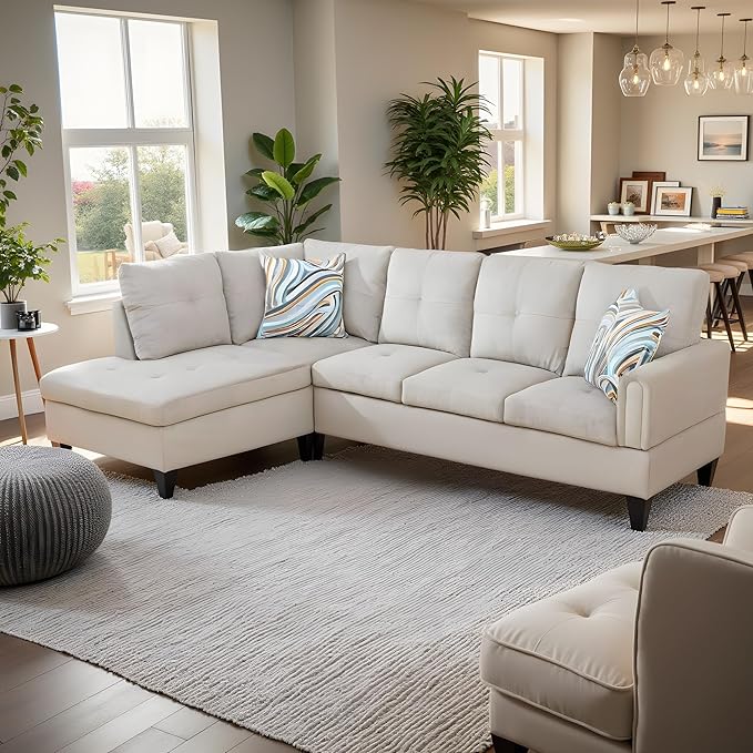 Left Chaise Flannel L Shaped Cloud Couch for Living Room