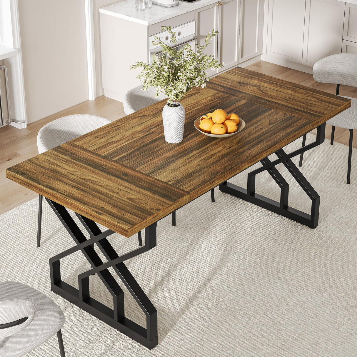 Farmhouse Dining Table for 6 People, 70.87-inch Rectangular Wood Dinner Table