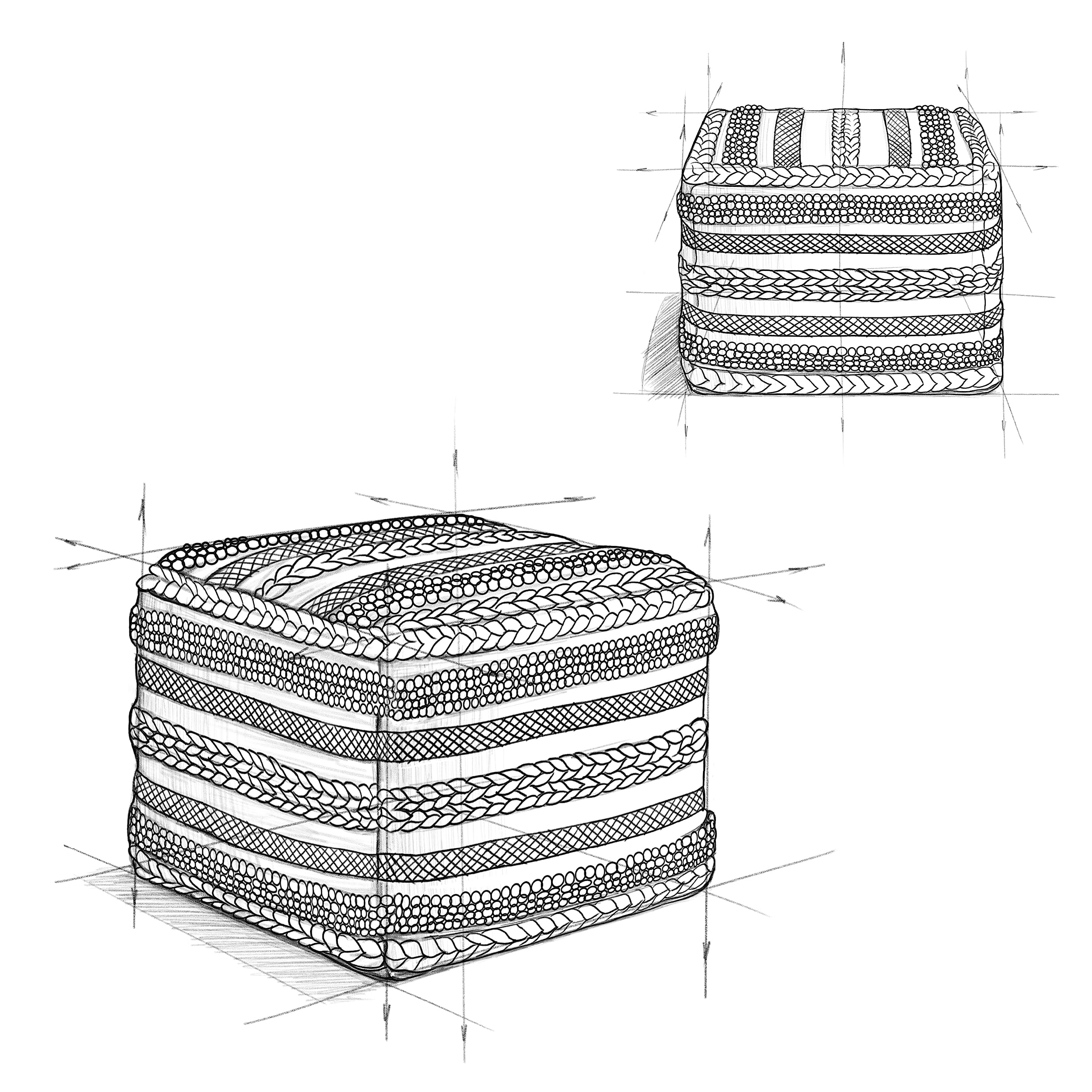 ommer Boho Square Pouf in Natural Handloom Woven Pattern for the Living Room,