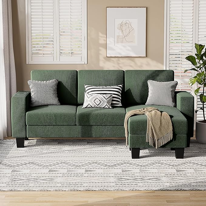 Sectional Sofa Couch, 3 seat L-Shaped Small Sofa