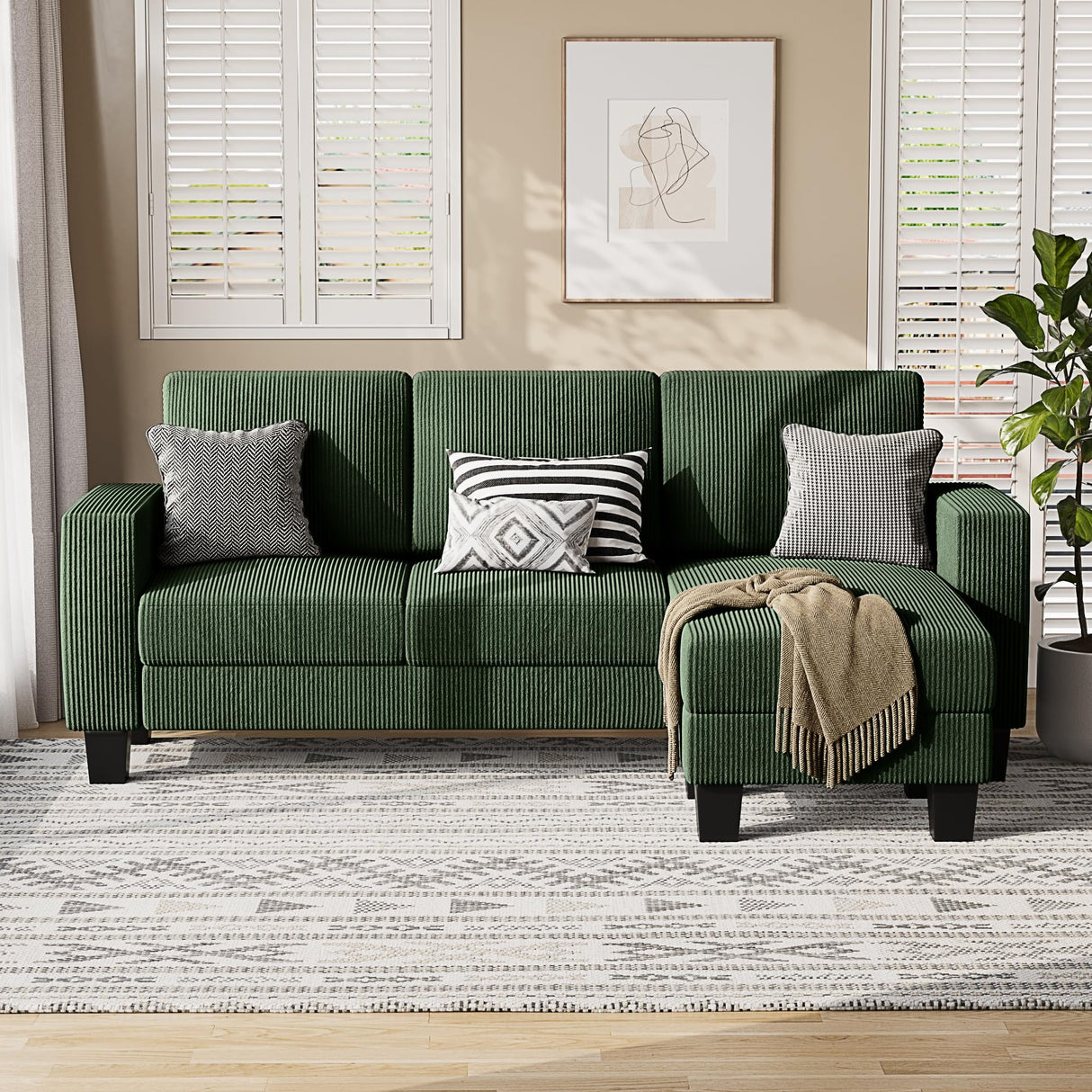 Sectional Sofa Couch, 3 seat L-Shaped Small Sofa