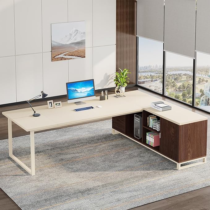 70.8" Executive Desk with 55" File Cabinet, Modern L Shaped Computer Desk