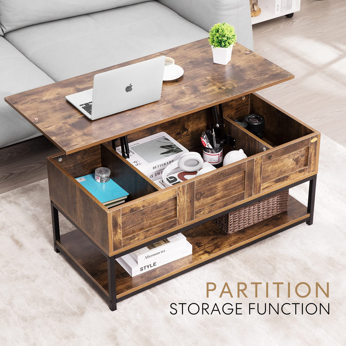 Lift Top Coffee Table with Steel Frame, Dining Table