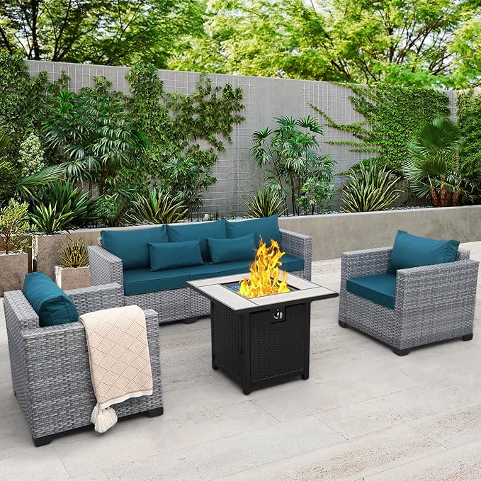 Outdoor Acacia Wood Conversation Set, 3-Seat Loveseat Sofa w/Coushion and Coffetable