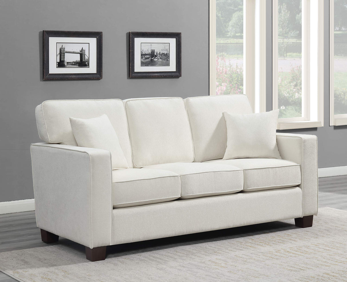Furnishings Russell 3 Seater Sofa with 2 Pillows and Coffee Finished Legs, Ivory