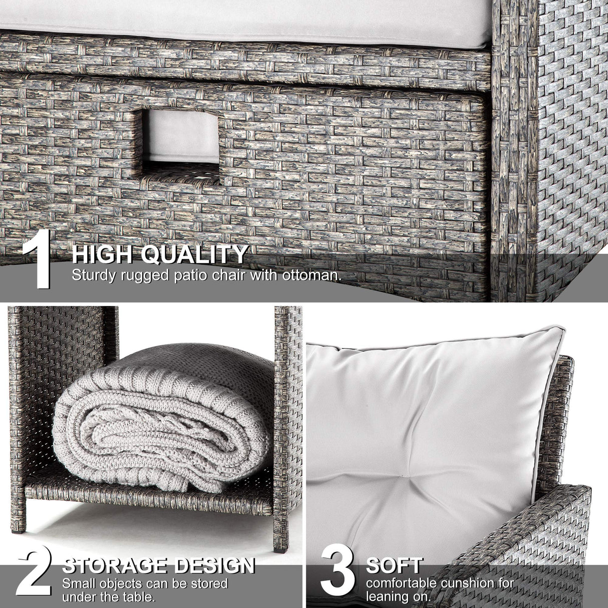 5 Pieces Outdoor Patio Wicker Chairs Set with Ottoman