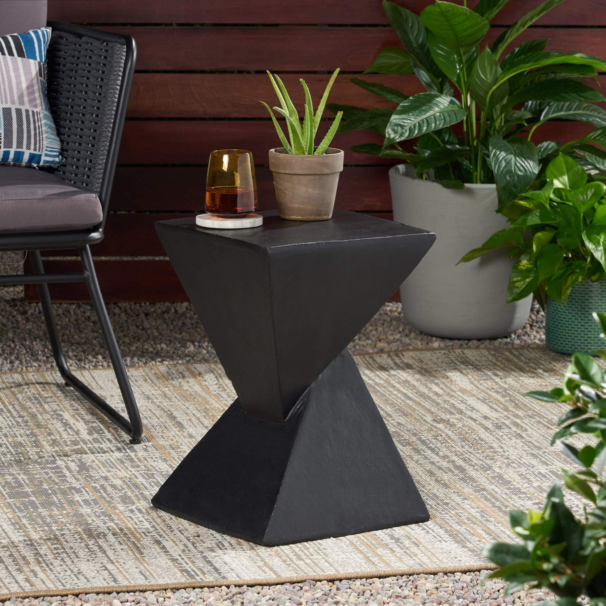 Kajsa Outdoor Lightweight Concrete Accent Table, Black