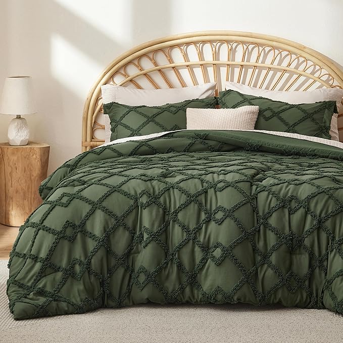 Boho Comforter Set Queen - White Tufted Bedding Comforter Set