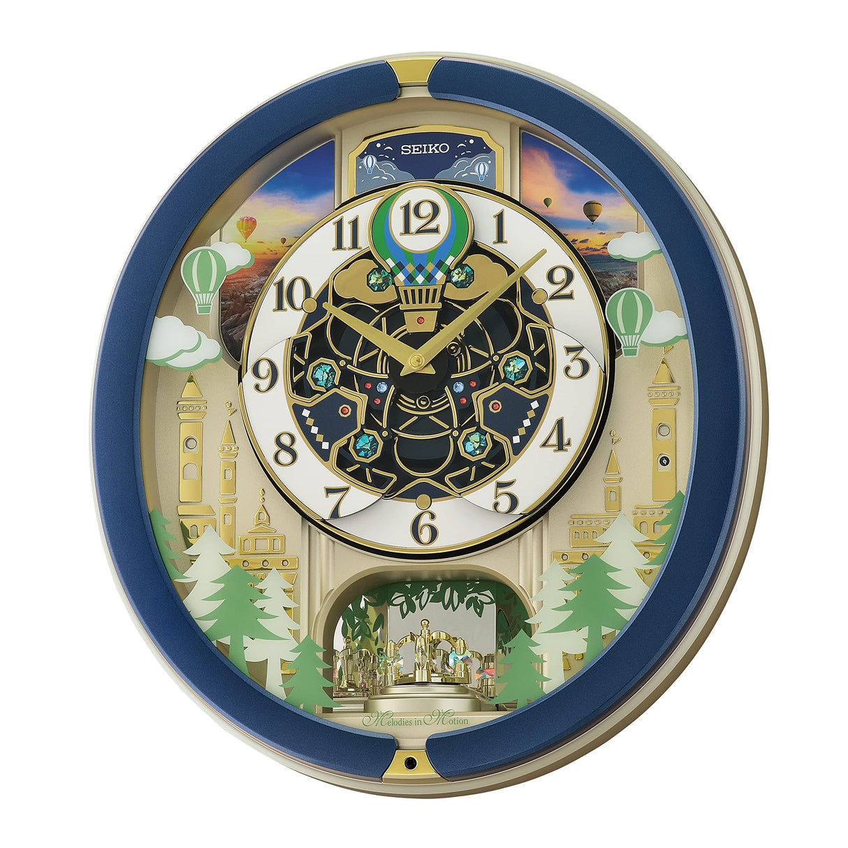 Blue Pine Fantasy Melodies in Motion Clock, Multicolored