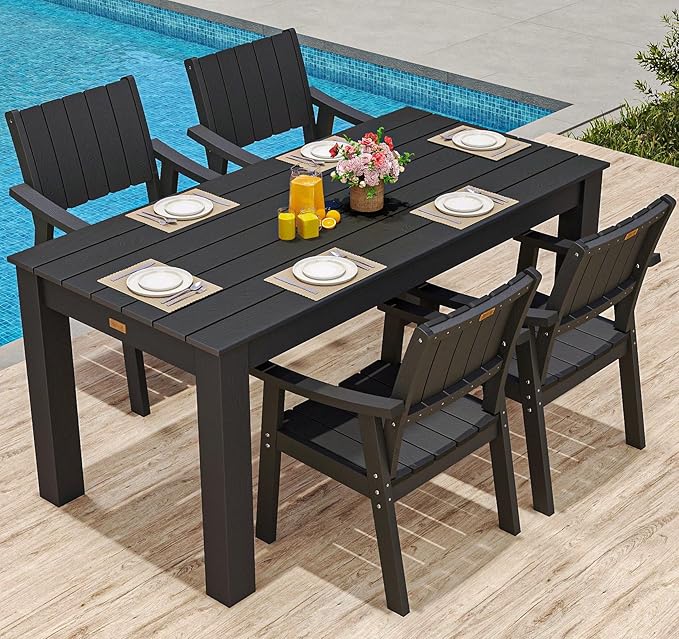 Outdoor Dining Set for 6,HDPE Rectangle Table and Chair