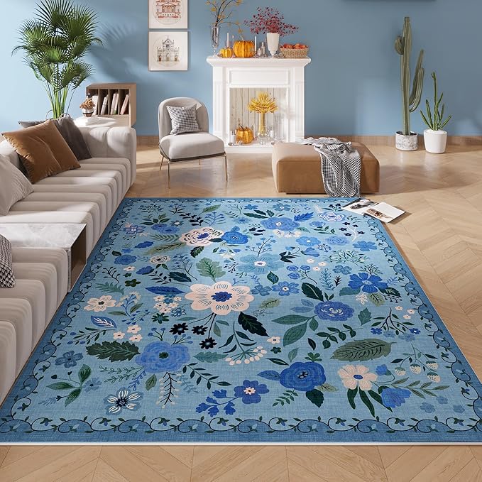 Christmas Rug 8x10 Area Rugs for Living Room Washable Rug Floral Non-Slip Large Rug