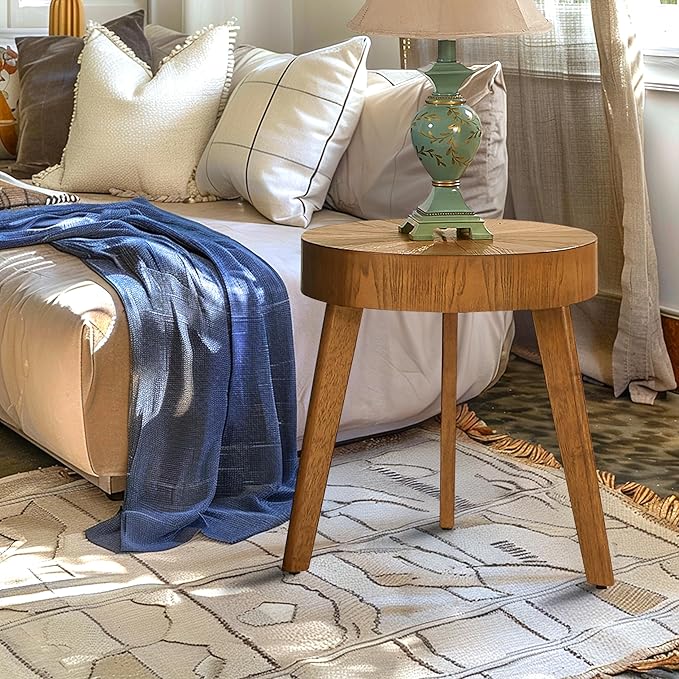 Round Wood Coffee Tables for Living Room, Farmhouse Circle Coffee Table