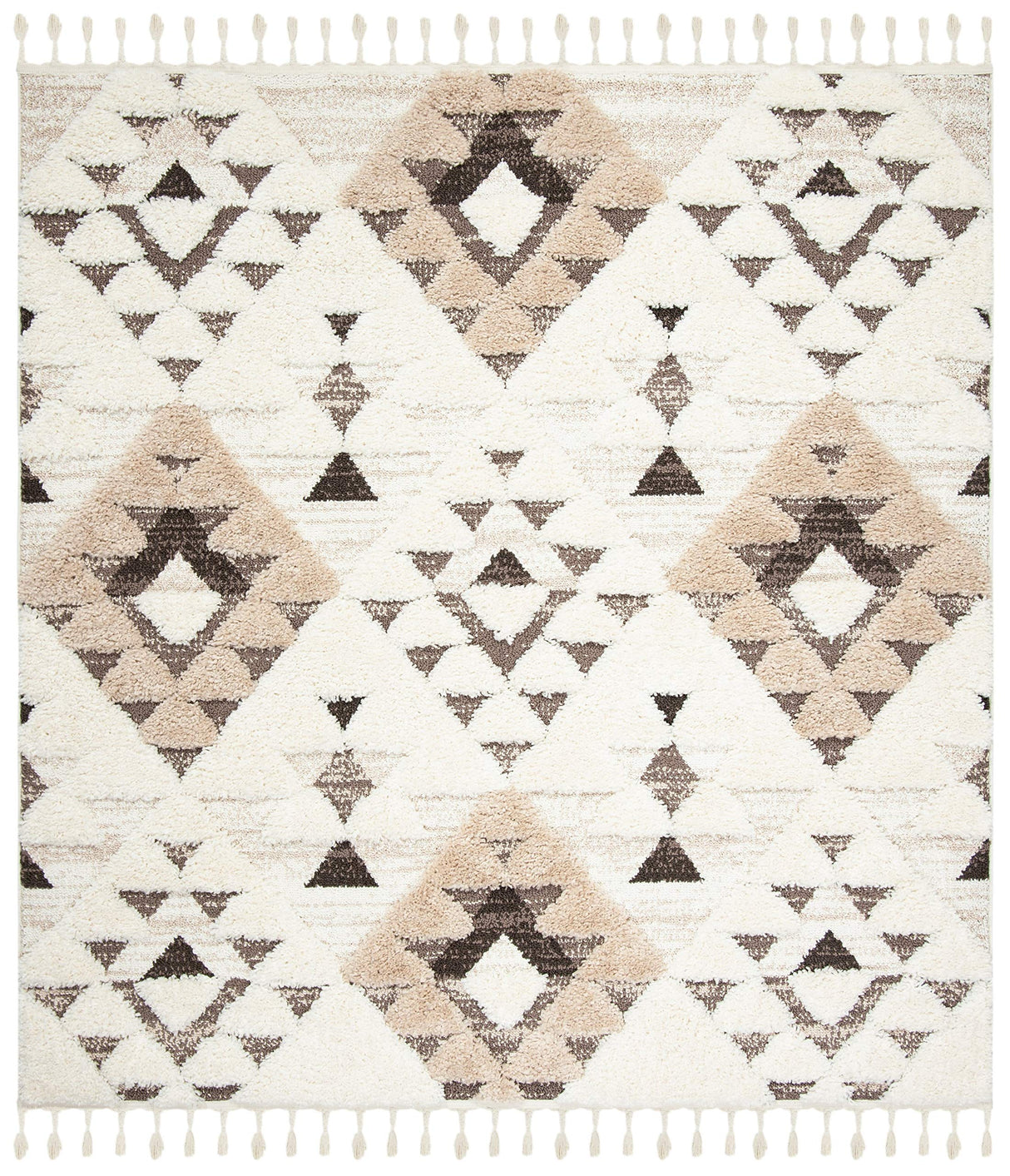 Moroccan Tassel Shag Collection Area Rug - 6'7" Square, Ivory & Brown