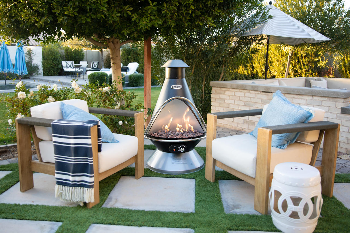 Cuisinart Chimenea Propane Fire Pit, 40,000 BTU Coated Steel Outdoor Propane Heater with Lava Rocks and Directional Heat, Adjustable Fire Pit with Safety Shutoff for Patios and More - Bircata