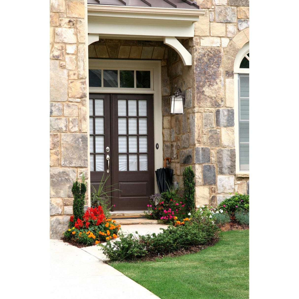 Senecaville One-Light Exterior Wall Lantern, Weathered Bronze Finish on Steel with White Alabaster Glass