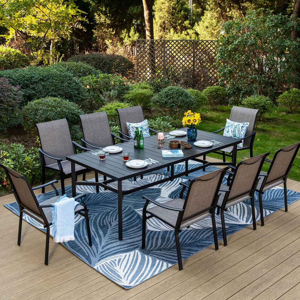 Patio Dining Table and Chairs for 8,Outdoor Chairs with Textilene Fabric,Quick-Dry