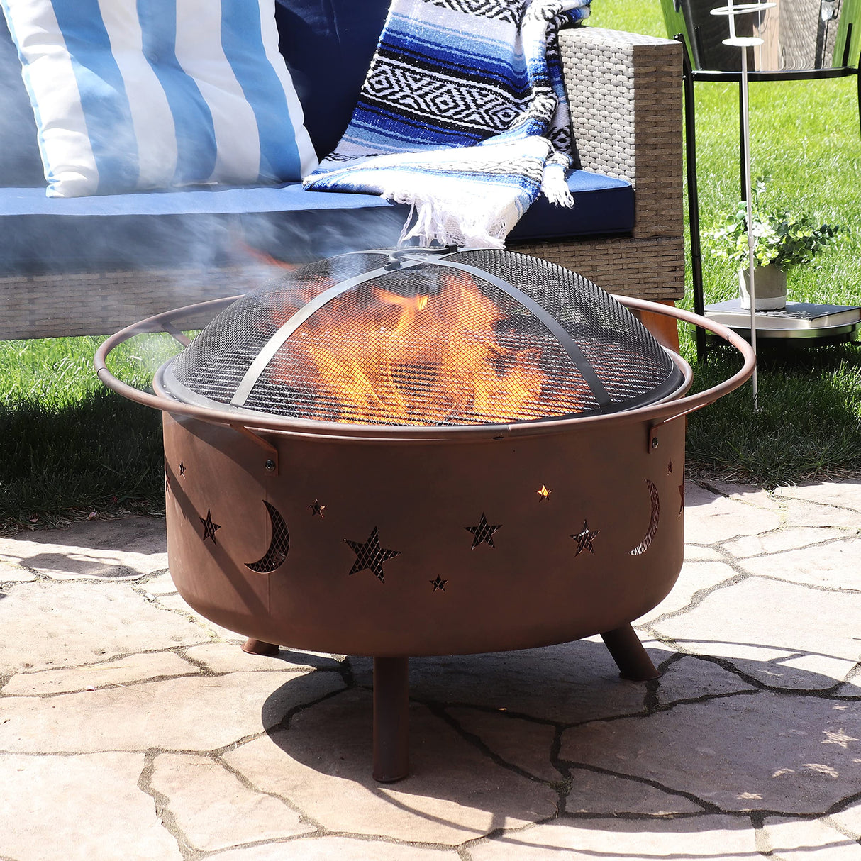 Cosmic 30-Inch Fire Pit with Cooking BBQ Grill Grate