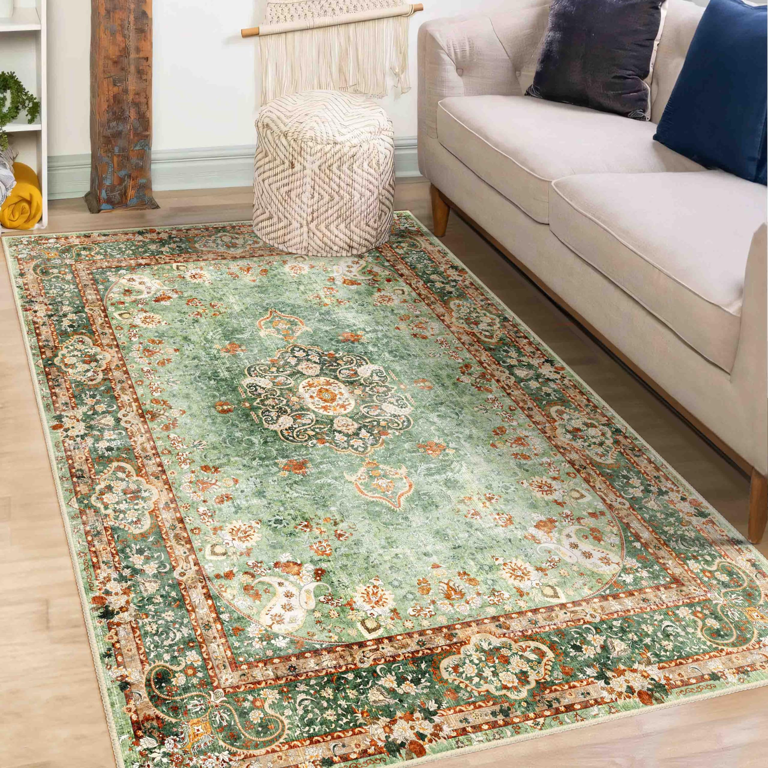 Green Rug 3x5,Washable Area Rugs for Bedroom Living Room Kitchen Entryway,