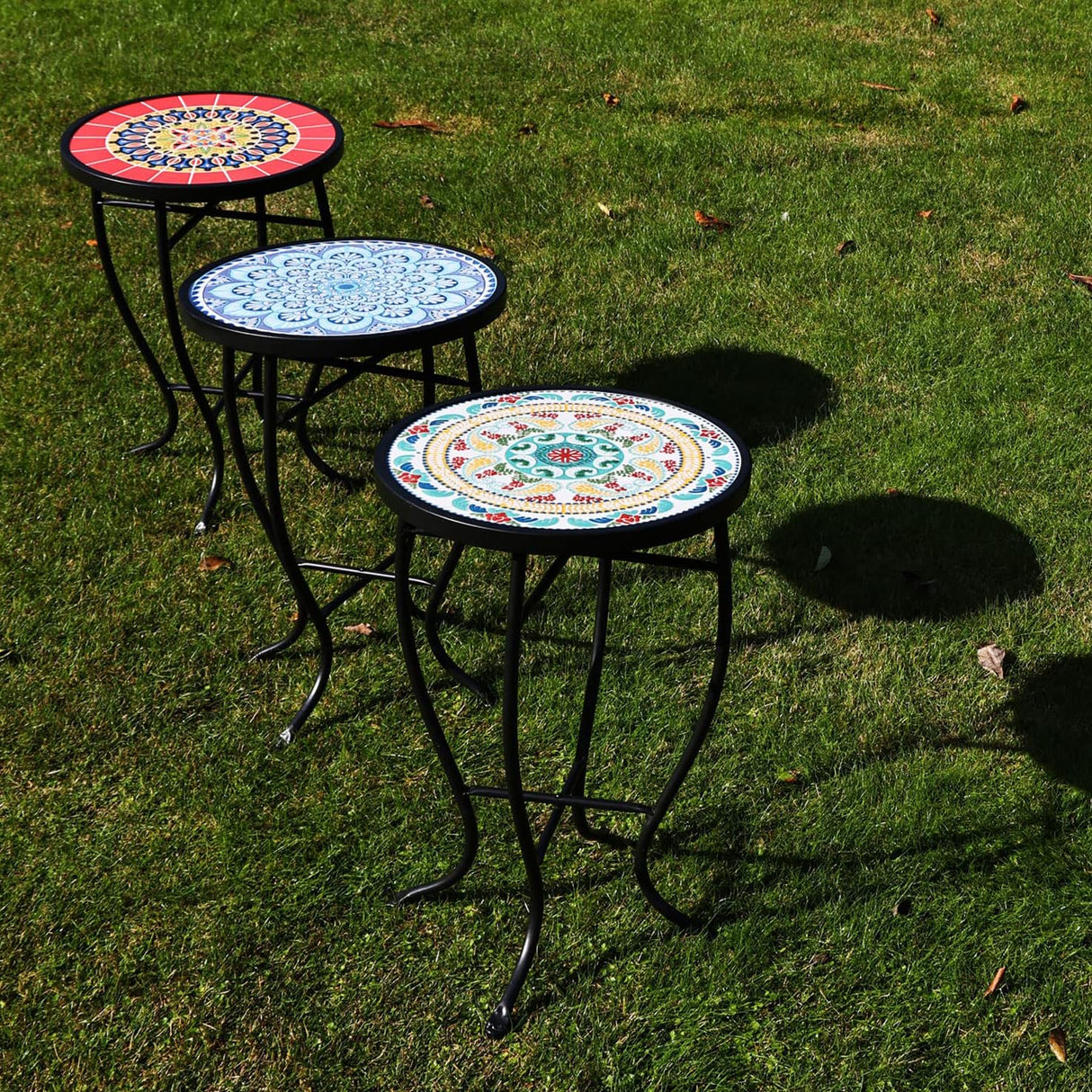 Outdoor Side Table Mosaic Patio Table, 21” Accent Table Round End Table
