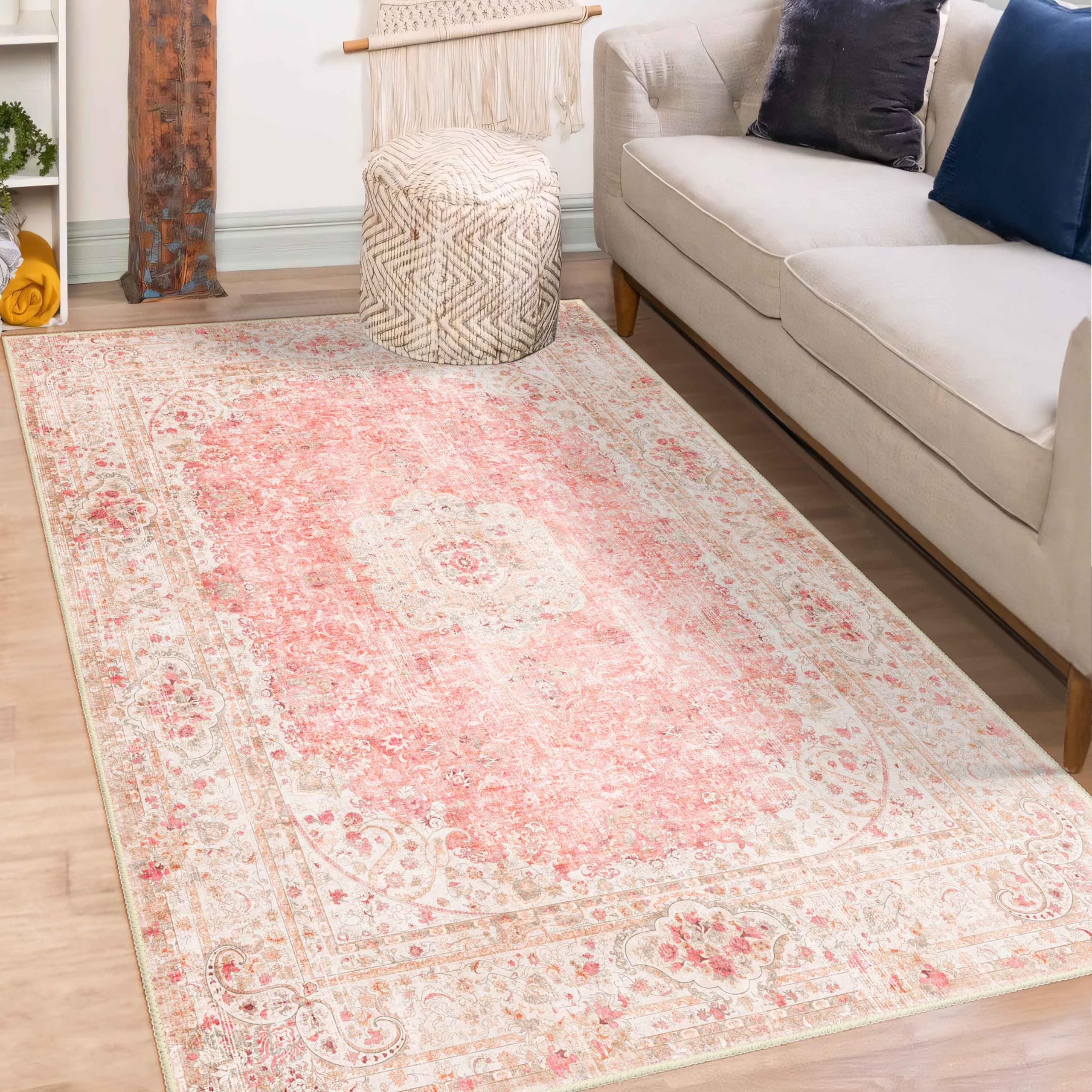 Pink Rug 3x5,Washable Area Rugs for Bedroom Living Room Kitchen Entryway,