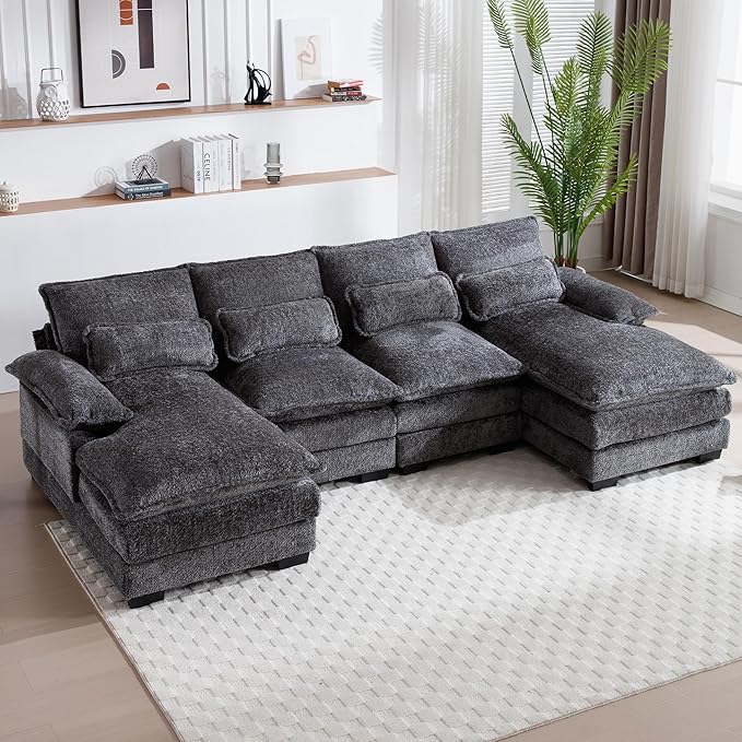 CloudNest 110" Modular Chenille Sectional Sofa – U-Shaped