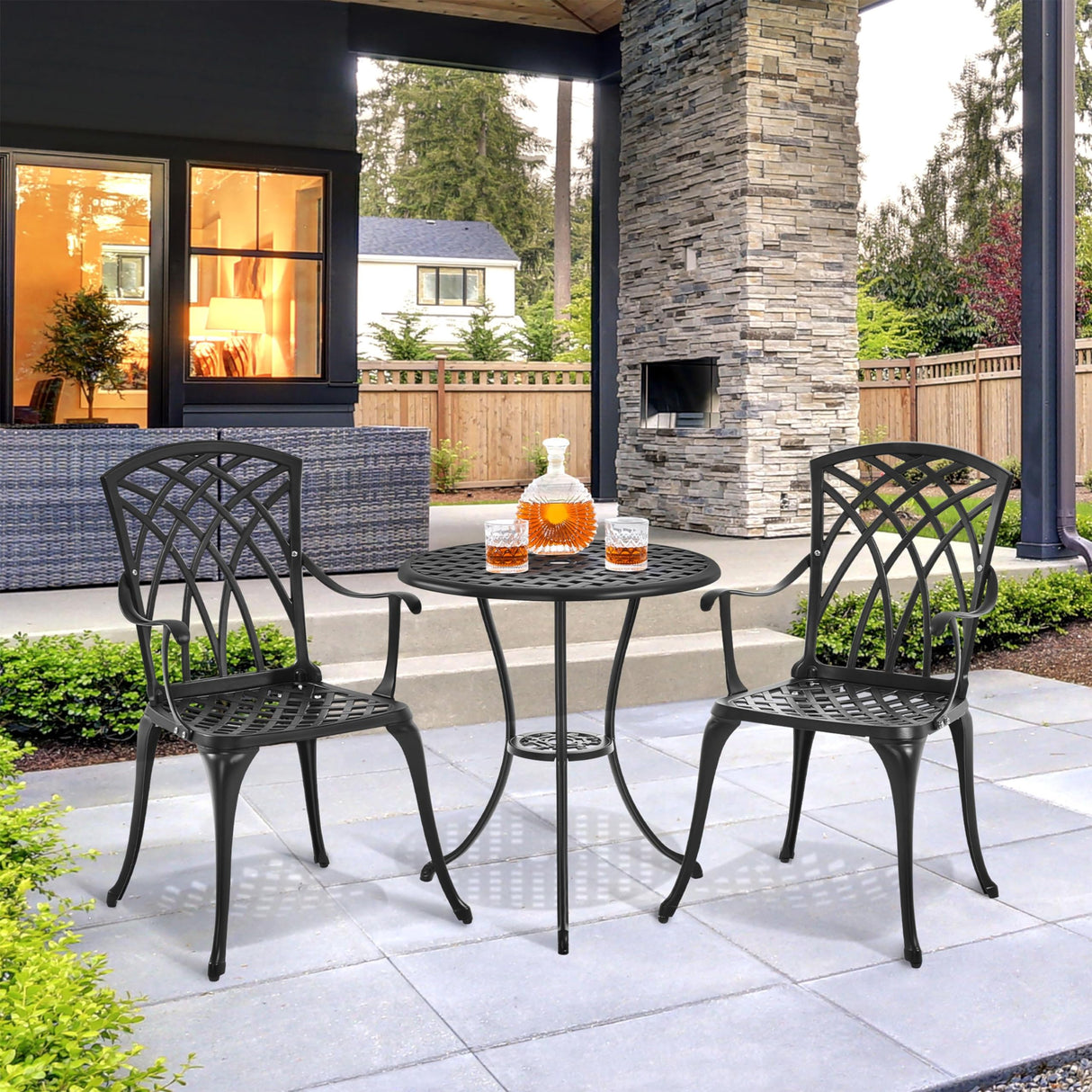 Patio Bistro Set 3-Piece Outdoor Cast Aluminum Table and Chairs Set