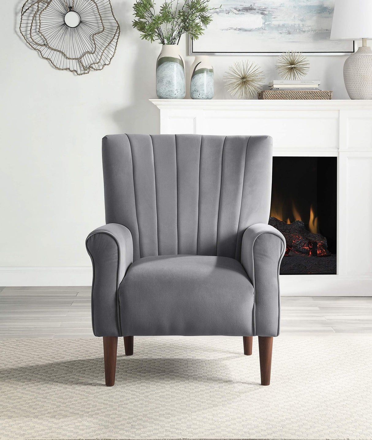 Nellie 34.5" W Velvet Accent Chair, Dark Gray