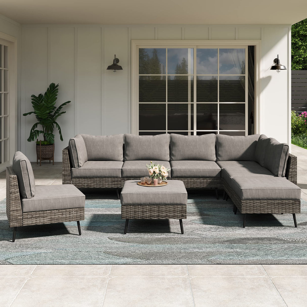 8 Piece Outdoor Sectional Sofa PE Rattan Patio Conversation Sets, All Weather Patio Furniture Set