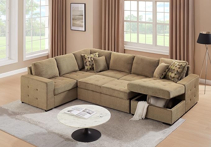 Sectional Sleeper Sofa with Pull Out Bed, Oversized Sectional Couch
