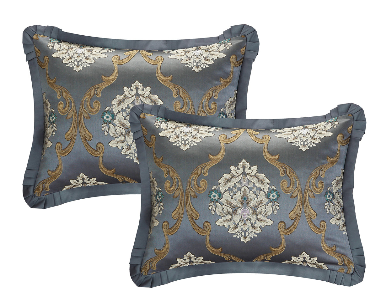 9 Piece Aubrey Decorator Upholstery Comforter Set and Pillows Ensemble, King, Blue