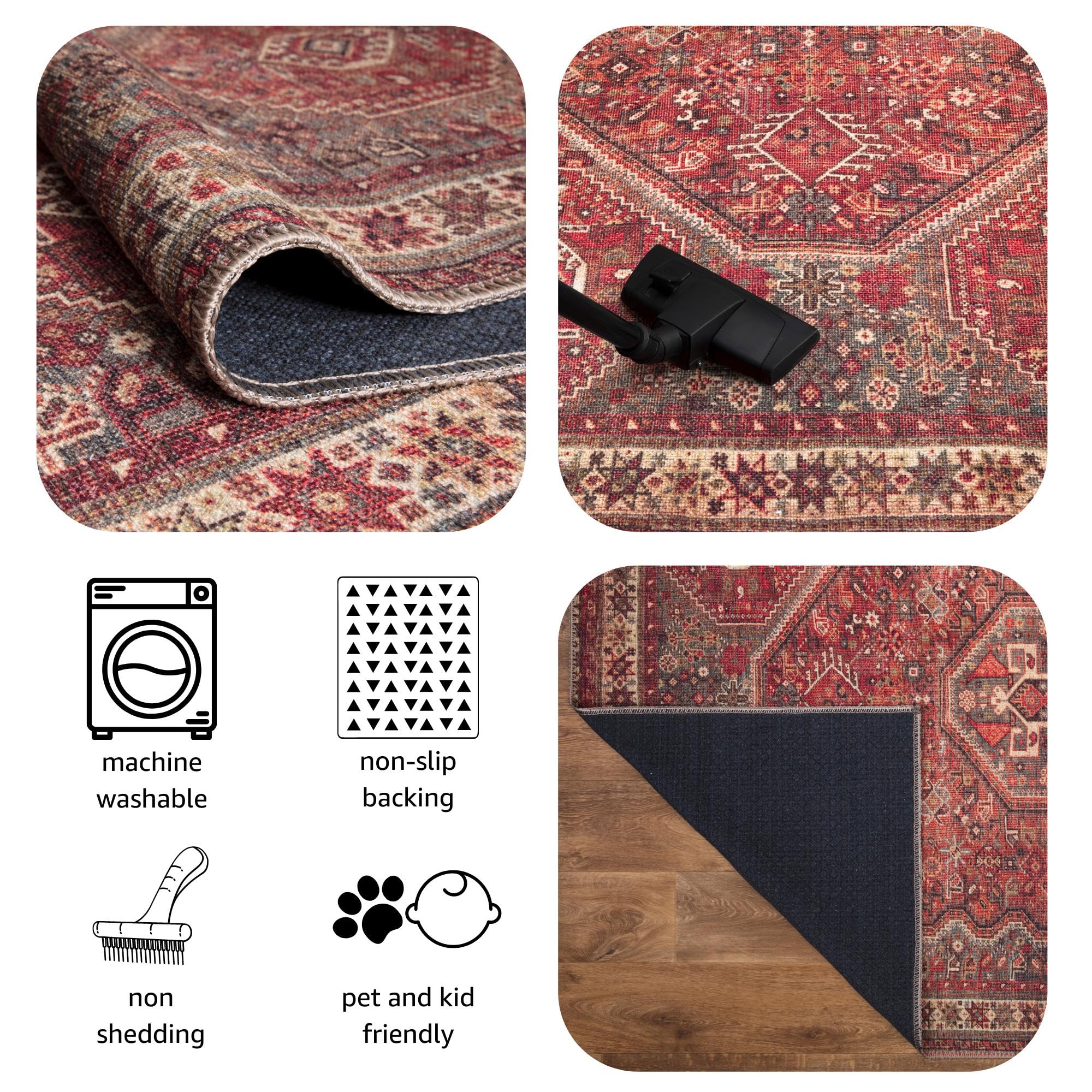Design Machine Washable Area Rugs with Non-Slip Backing, Ideal for Hallway, Living Room