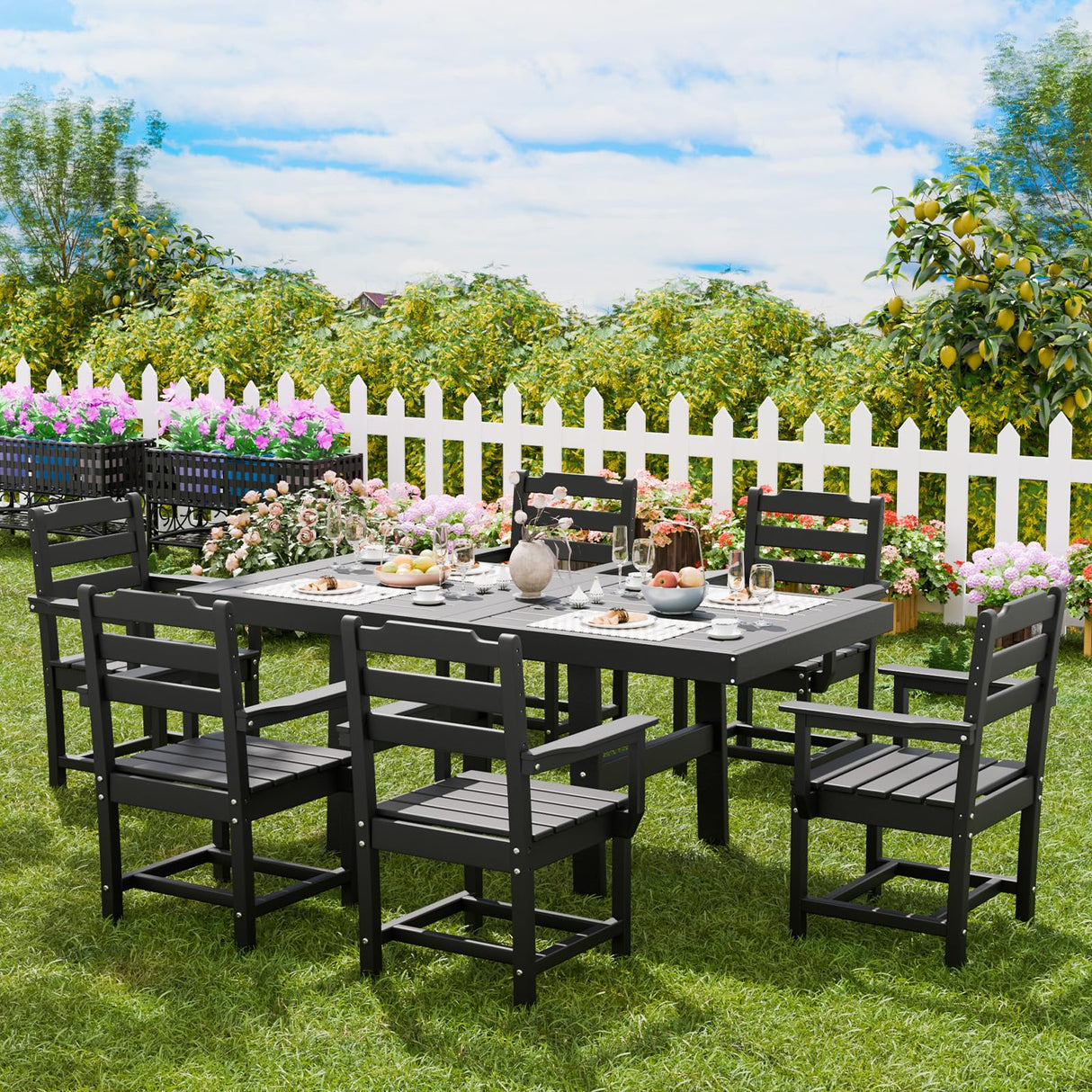 7 Piece Outdoor Dining Set All Weather HDPE Patio Table and Chairs Set for 6