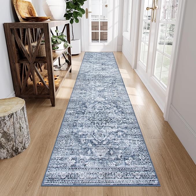 Oriental Washable Rugs 8x10, Blue 8x10 Area Rugs for Living Room Soft Ultra-Thin