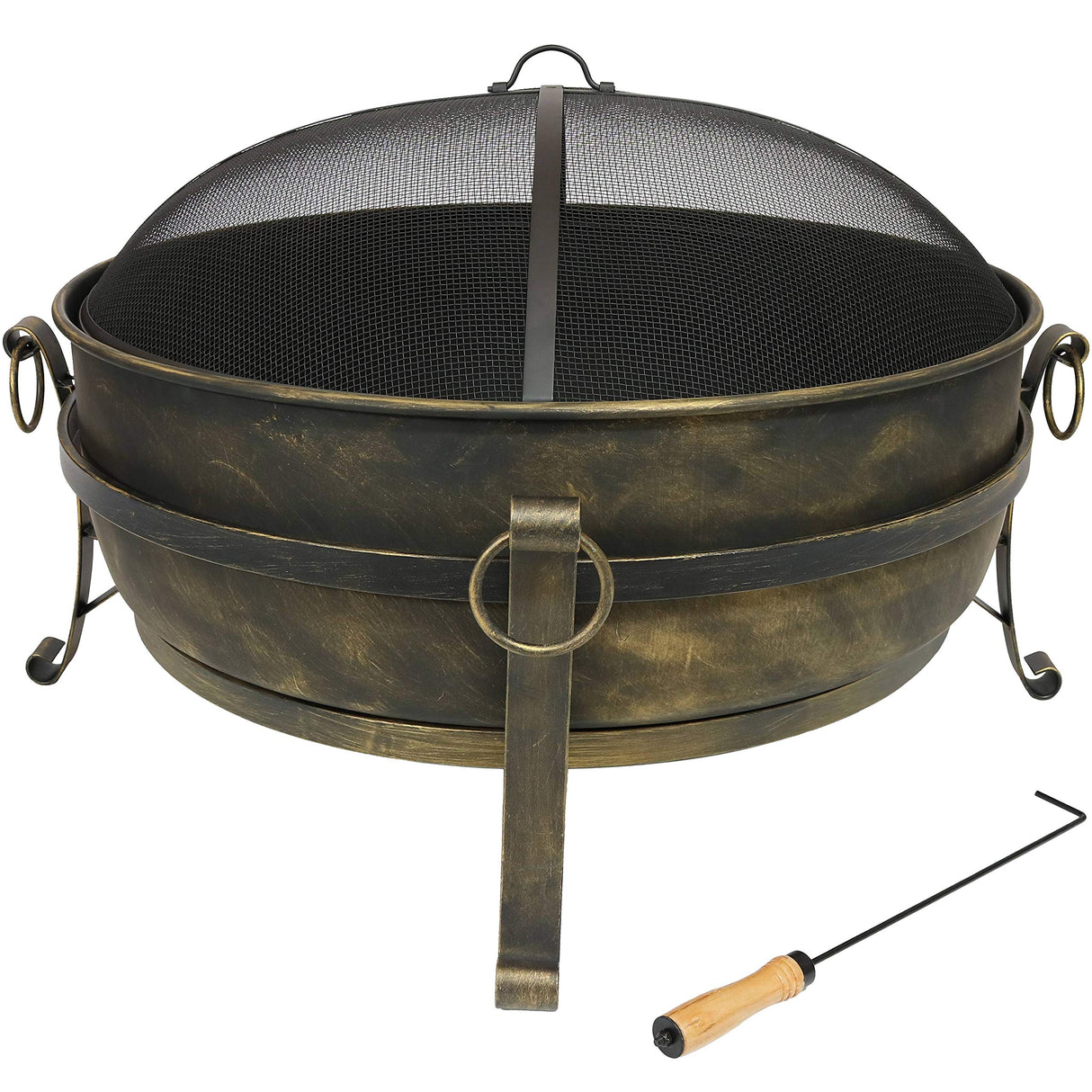 34-Inch Cauldron Style Outdoor Fire Pit Bowl with Spark Screen