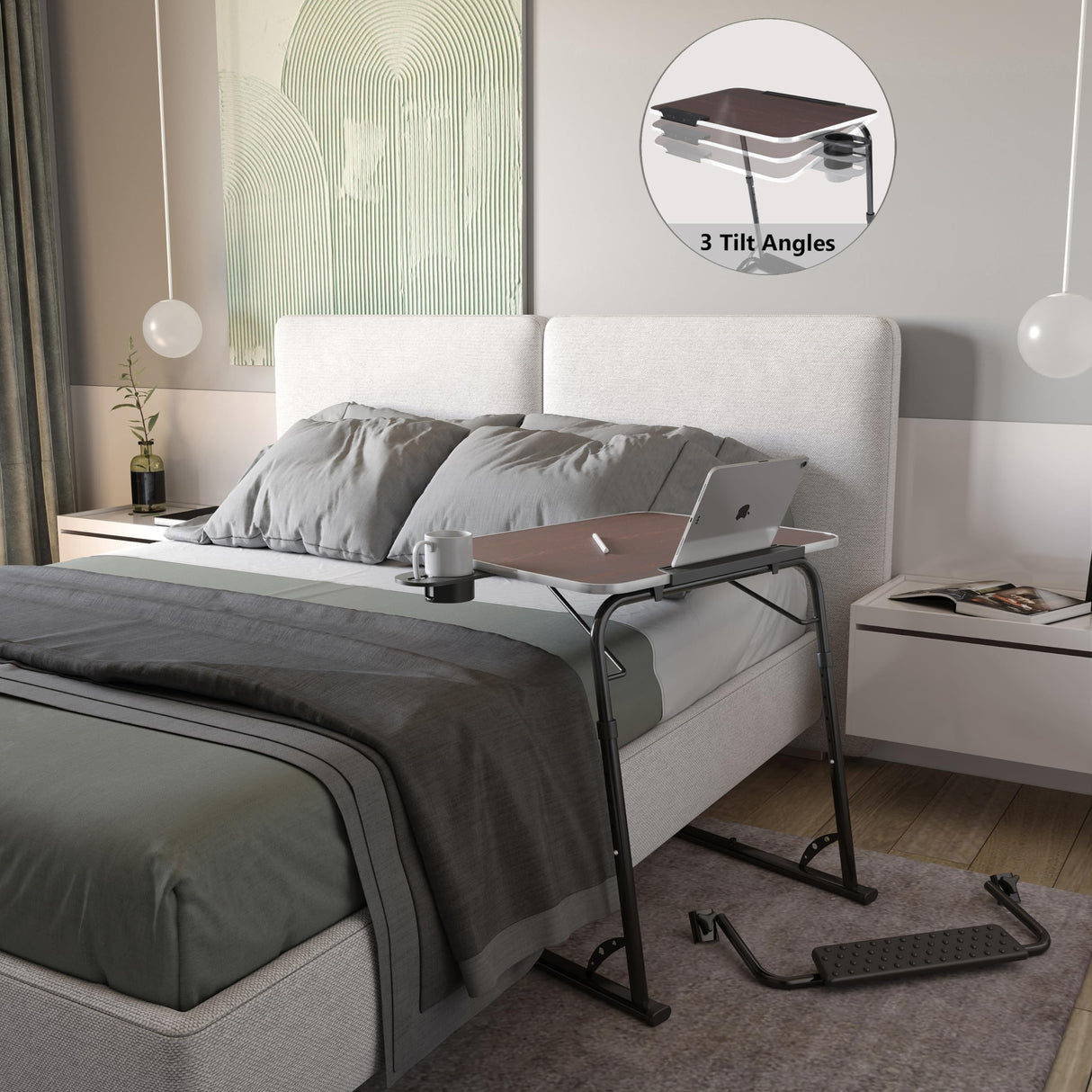 Large Folding TV Tray Table - Wooden Height & Angle Adjustable Laptop Table