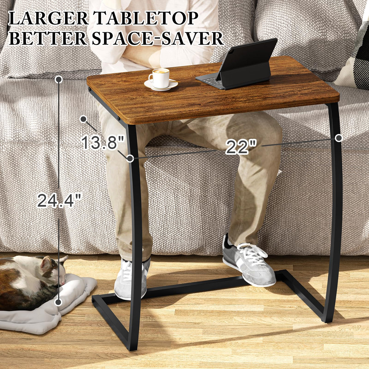 Side Table, End Table, Vintage C-Shaped Couch Table for Sofa Laptop Coffee Snack
