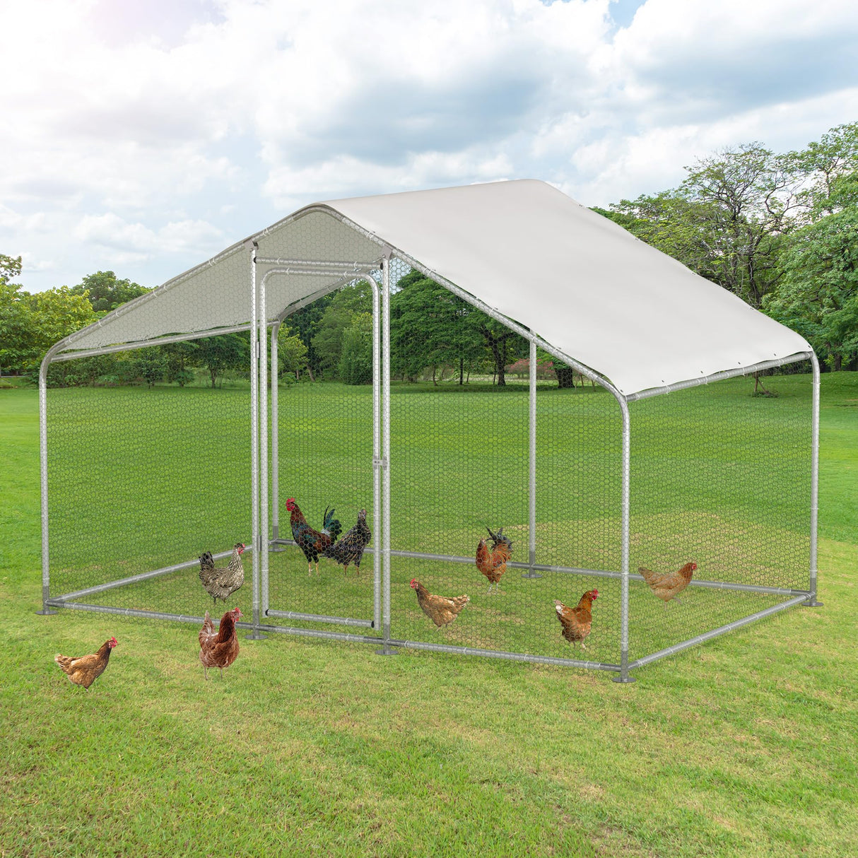 PoultryFort Large Metal Chicken Coop with Waterproof Roof & Secure Lock