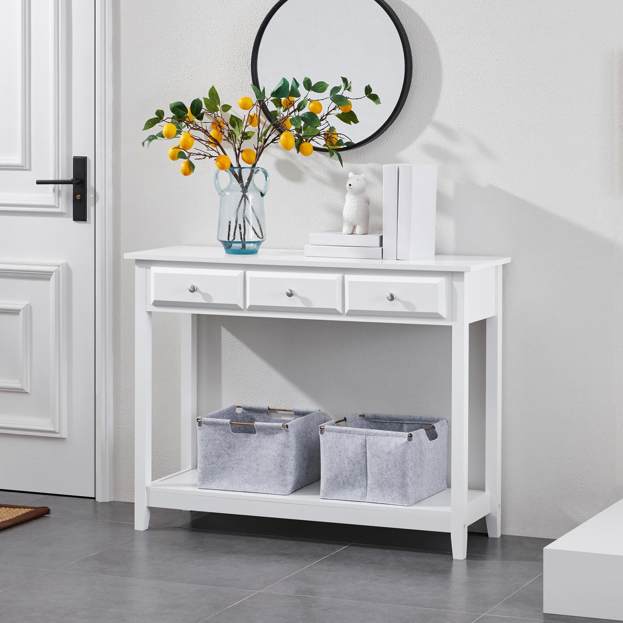Console Table with 3 Drawers, 42" Entryway Table with Storage Shelves
