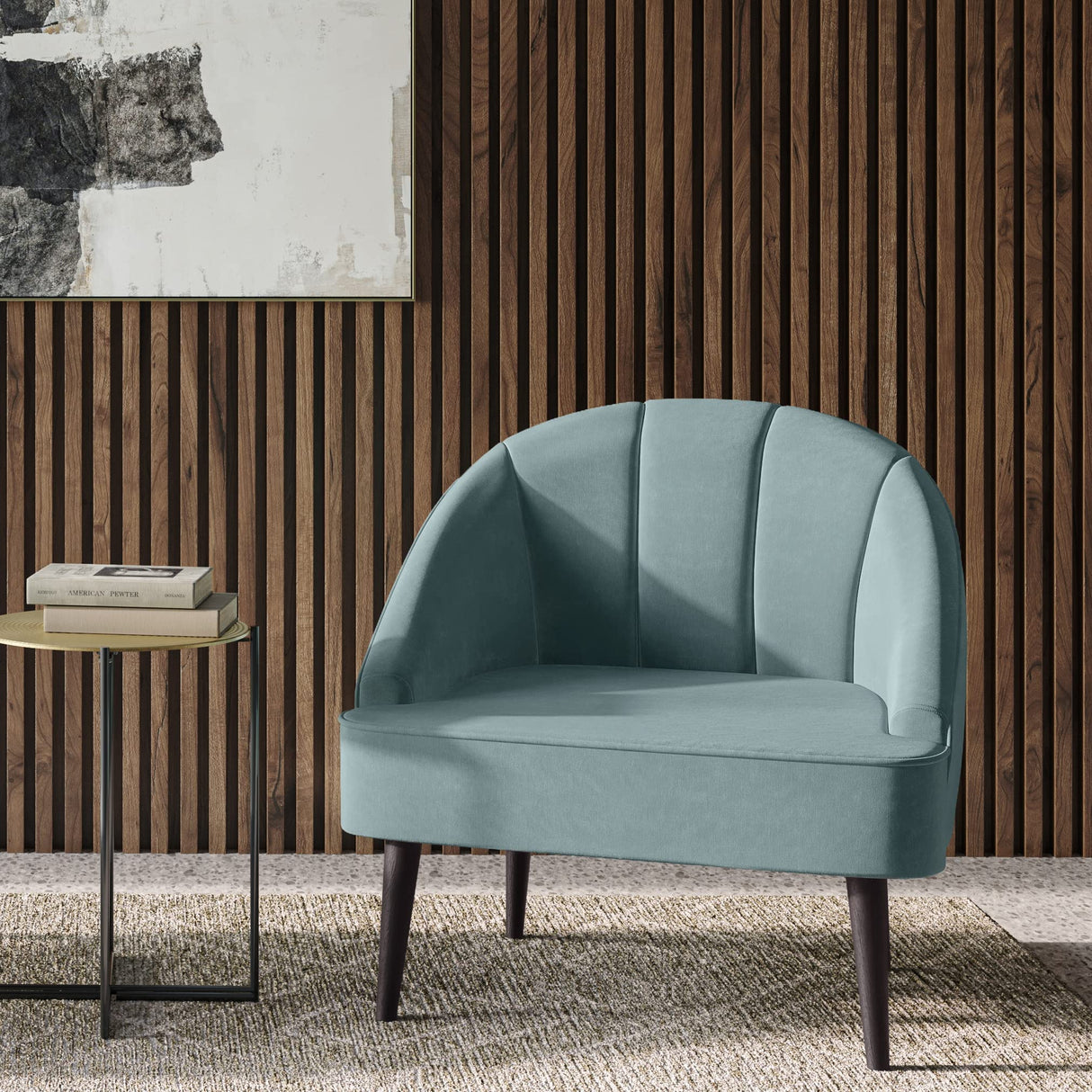 Harrah 33 Inch Wide Contemporary Accent Chair in Seafoam Blue Velvet fabric, For the Living and Family Room