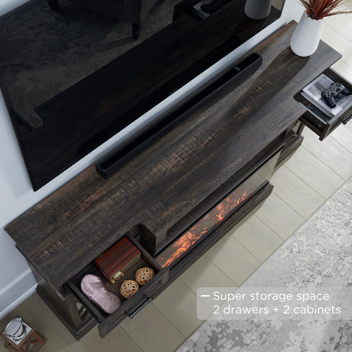 70'' TV Stand with 36'' Electric Fireplace, Media Entertainment Center for TVs Up to 80'',