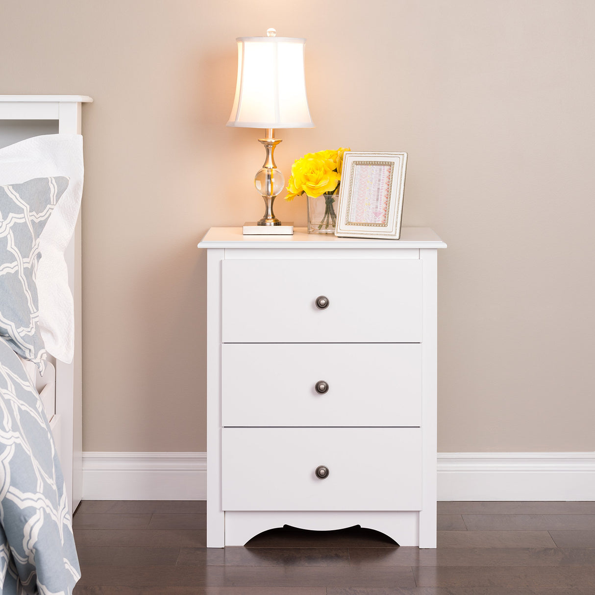 Sonoma White and Black Tall 3-Drawer Nightstand