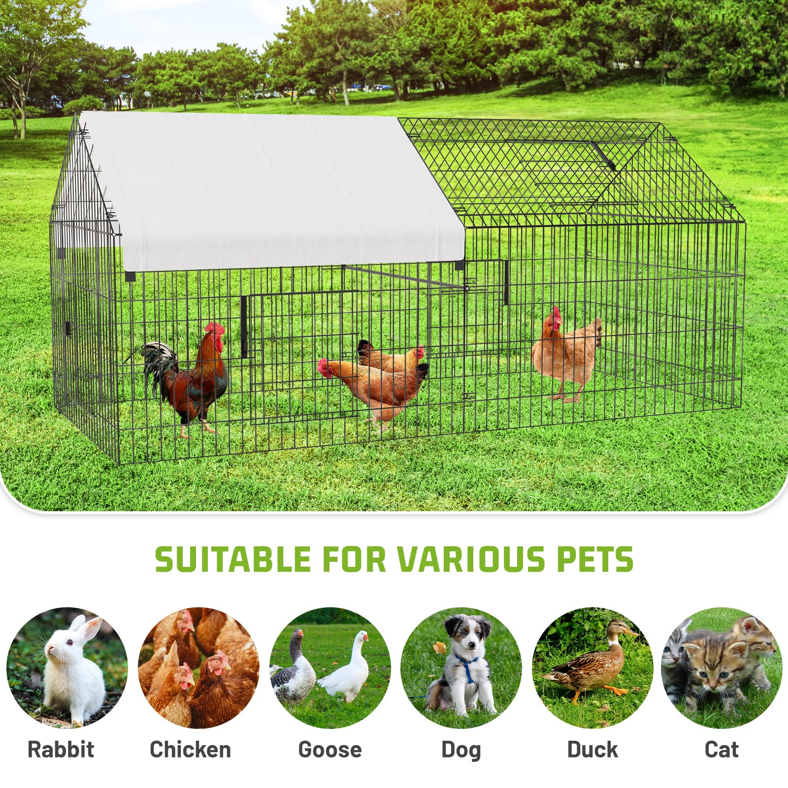 Metal Chicken Coop 86"×40"×40" Chicken Run with Waterproof Cover Portable Poultry Cage Walk in Hen House