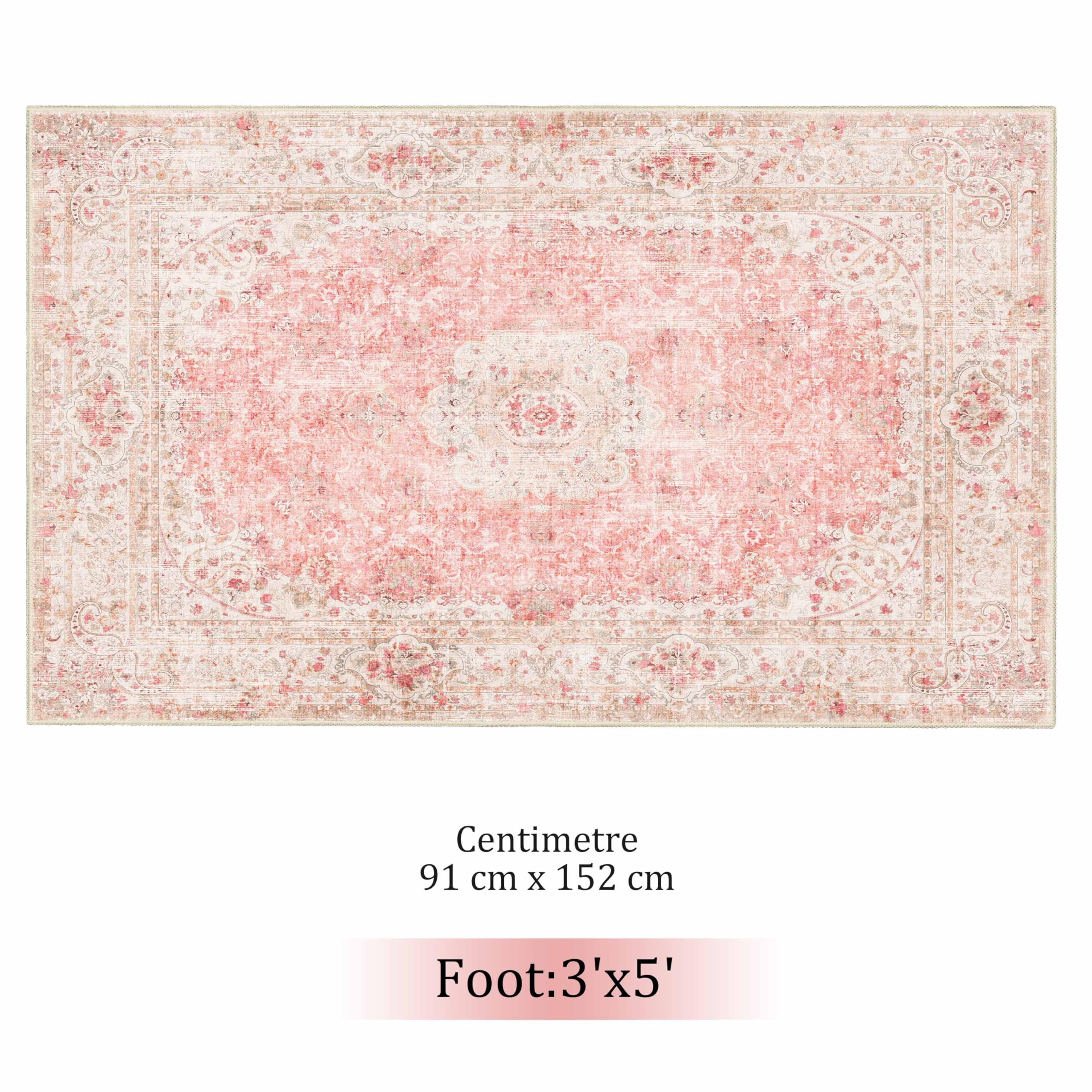 Pink Rug 3x5,Washable Area Rugs for Bedroom Living Room Kitchen Entryway,
