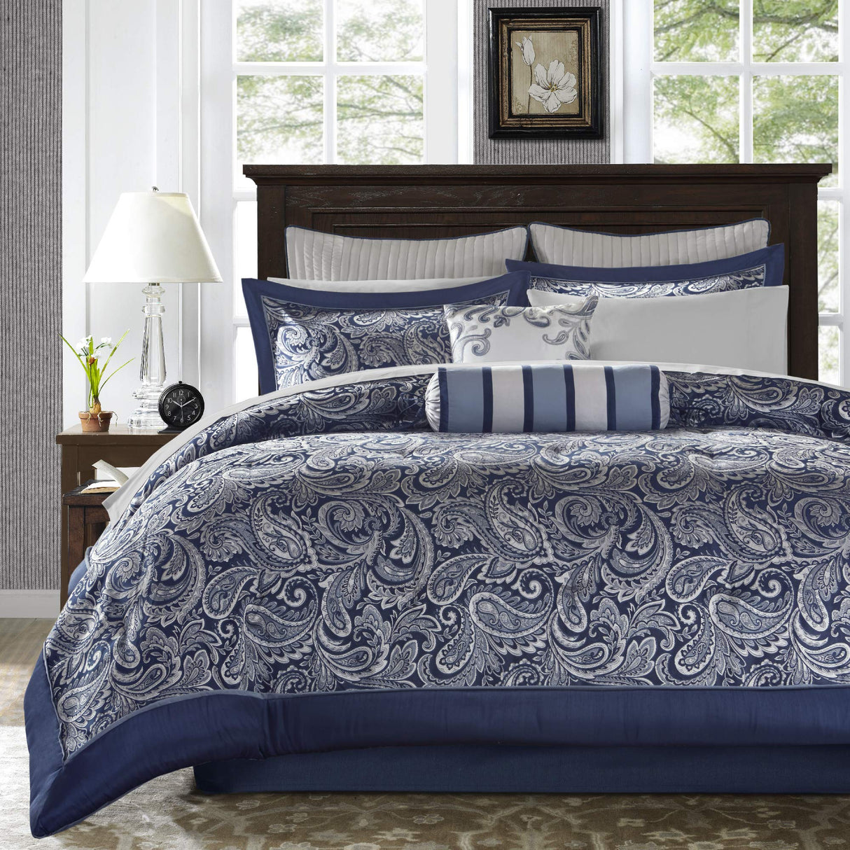Aubrey Cozy Comforter Set, Faux Silk Jacquard Paisley Design