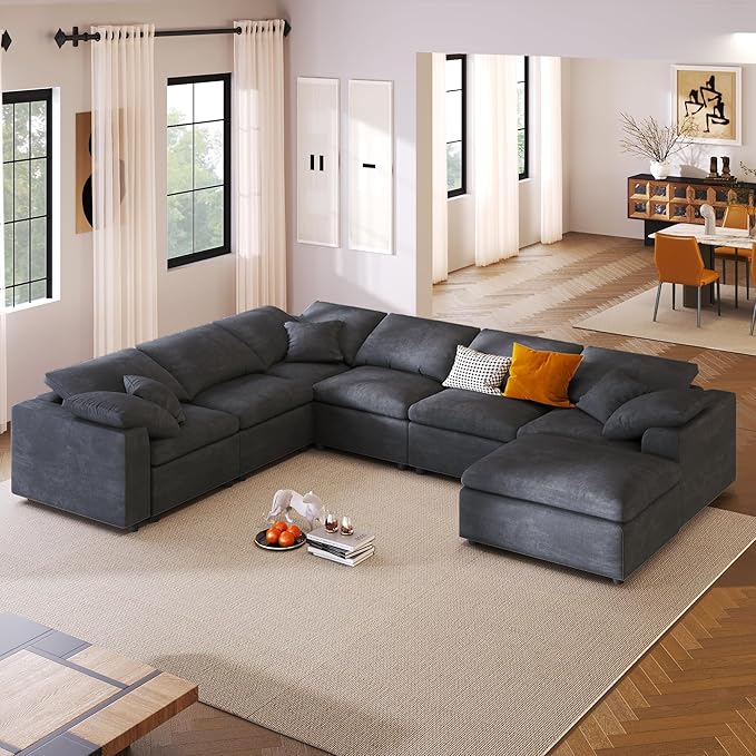 Oversized Modular Sectional Sofa, U Shaped Couch with Movable Ottoman, Large