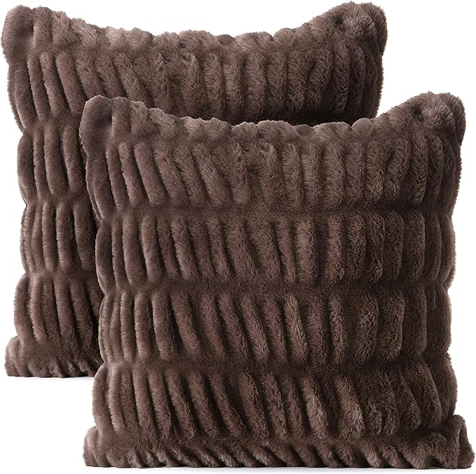 Premium Ruched Throw Pillow Covers - Plush, Faux Fur Pillow Covers - Great
