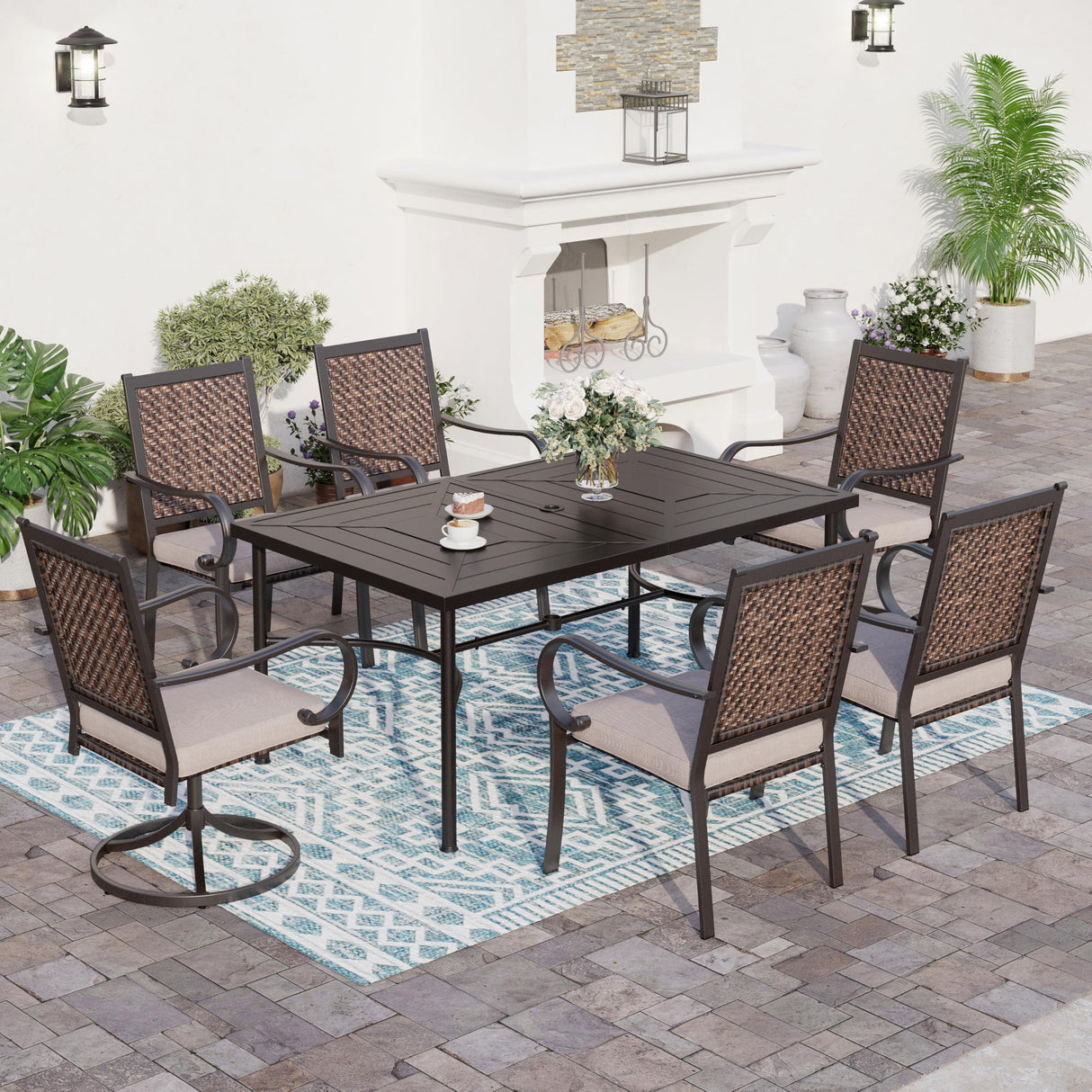 7 Piece Patio Dining Sets for 6, Patio Table and Chair Set with 64" Rectangle Metal Patio